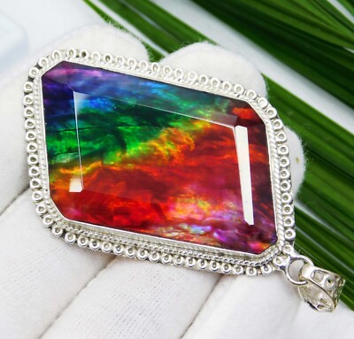 126.40 Ct Natural Canadian Ammolite Pendant Sterling Silver Setting Gemstone