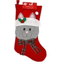 New - Christmas Gift Bag Pet Stocking Socks Xmas Tree Ornaments Plaid ( Cat ) 