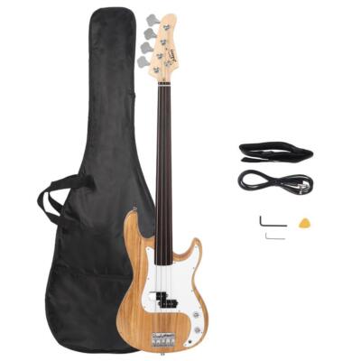 Glarry No Fret Electric Bass Guitar Full Size 4 String Natural Color GP Bass