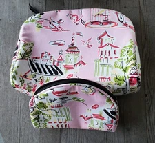 Enchante Accessories Set of Makeup Bags Large & Small - Parisian Pattern in Pink