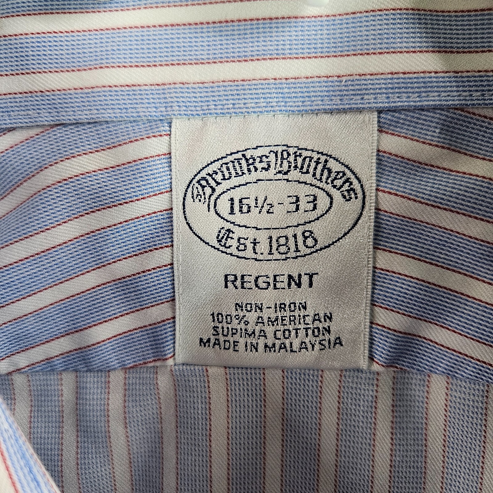 Brooks Brothers 1818 Dress Shirt Men 16.5-33 - French Cuff - Button Blue Striped thumbnail 4
