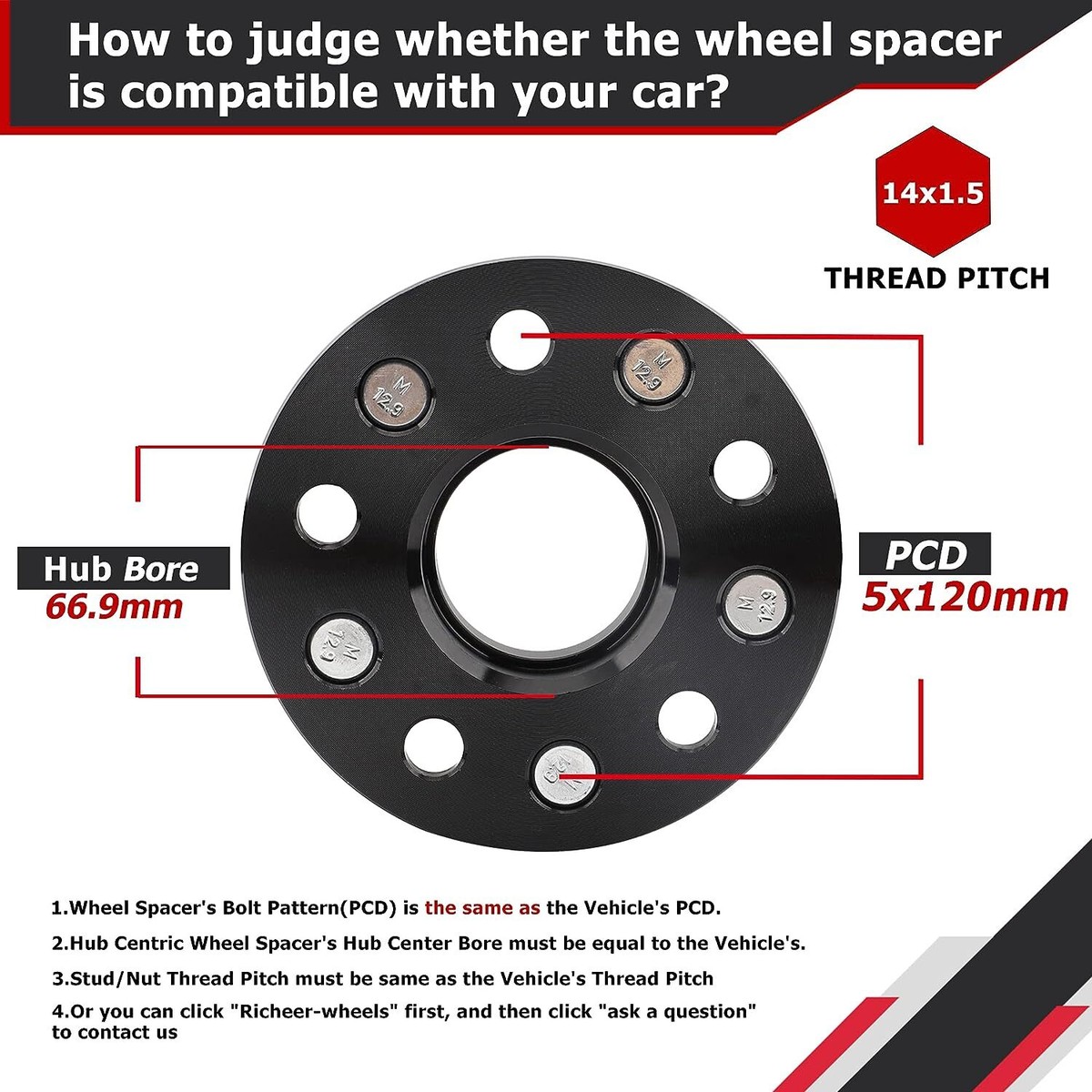 Richeer 1" Wheel Spacers 5x120mm - 4 Pcs For Camaro, CTS, XTS, Equinox 2010-2022
