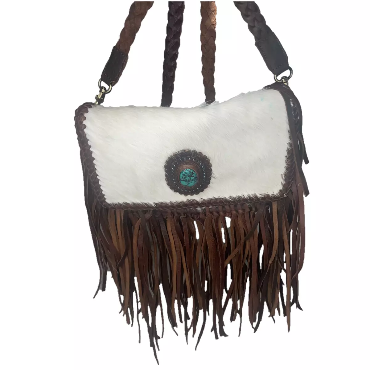 American Darling Braided Leather Black White Cowhide Purse