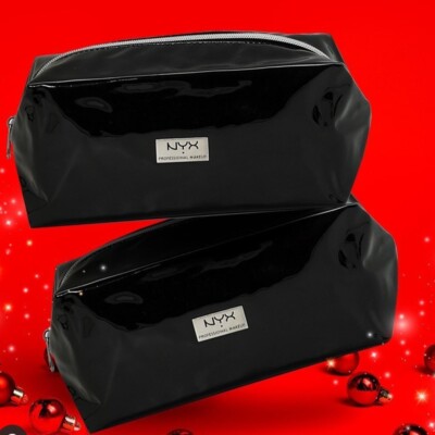 Cosmetic bags blacks patent leather