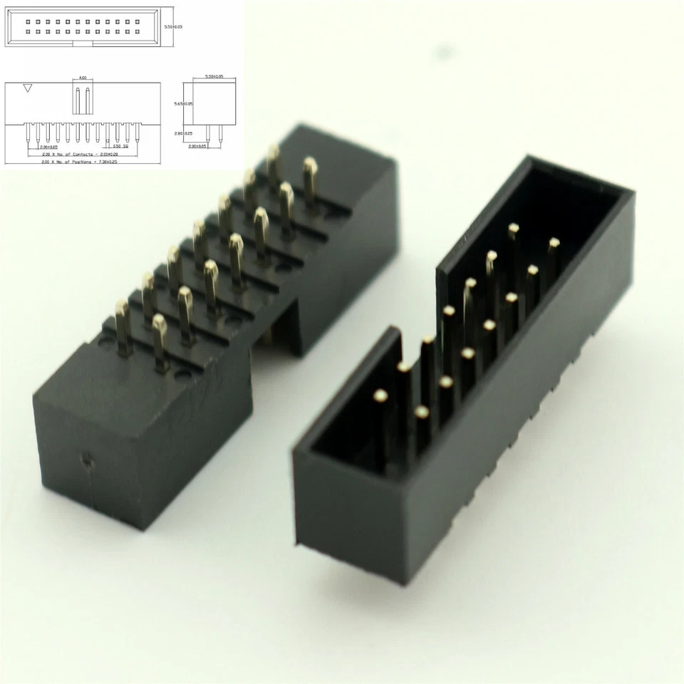 50x Pitch 2mm 2.0mm 14Pin 2x7pin Straight Male Shrouded Box Header IDC Connector - Image 2 of 4