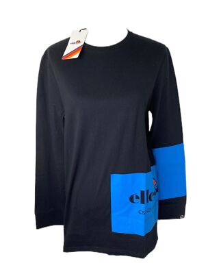 Ellesse Marchio Shirt Mens Small Black Blue Long Sleeve Crewneck