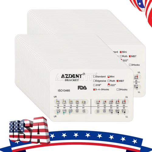 Dental Orthodontic Bracket Braces Mini Roth/MBT Slot .022/.018 3-4-5 Hooks USA