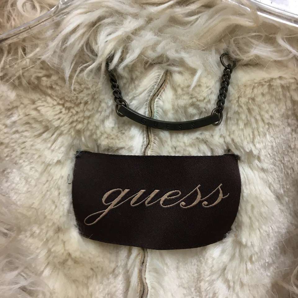 ВИНТАЖНЫЙ Guess куртка средний взрослых бежевый искусственного меха пенни пальто замши кожи женщин - Изображение 4 из 4