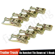 8PCS 2" Inch Ratchet Tie Down with Steel J-Hook For Tow Truck Trailer Heavy Duty