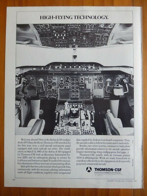 10/1983 PUB THOMSON-CSF AVIONIK AIRBUS A310 COCKPIT ELEKTRONISCHES INSTRUMENT ANZEIGE
