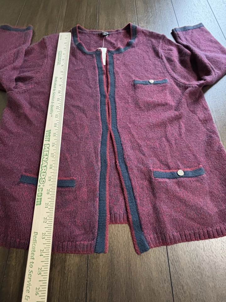 Ann Taylor Black Label Wool Alpaca Blend Cardigan Sweater Jacket Red & Navy NEW! - Image 4 of 4