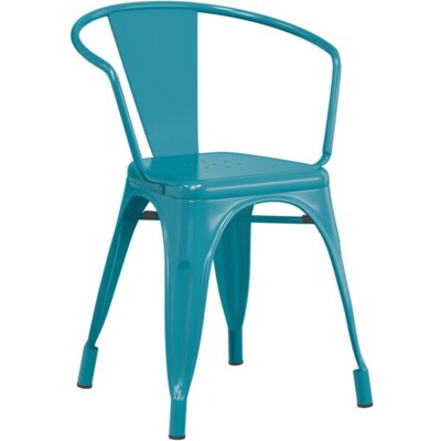 Cafe Style Stackable Teal Metal Restaurant Dining Armchair For Outdoor Use
