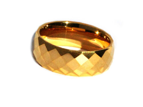 Tungsten Carbide 8 mm 24K Gold Plated Multi-faceted Band Ring Brand New - Picture 1 of 5