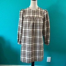 Reformation Jeans Celina Plaid Flannel Mini Babydoll Tunic Dress Tan Size XS