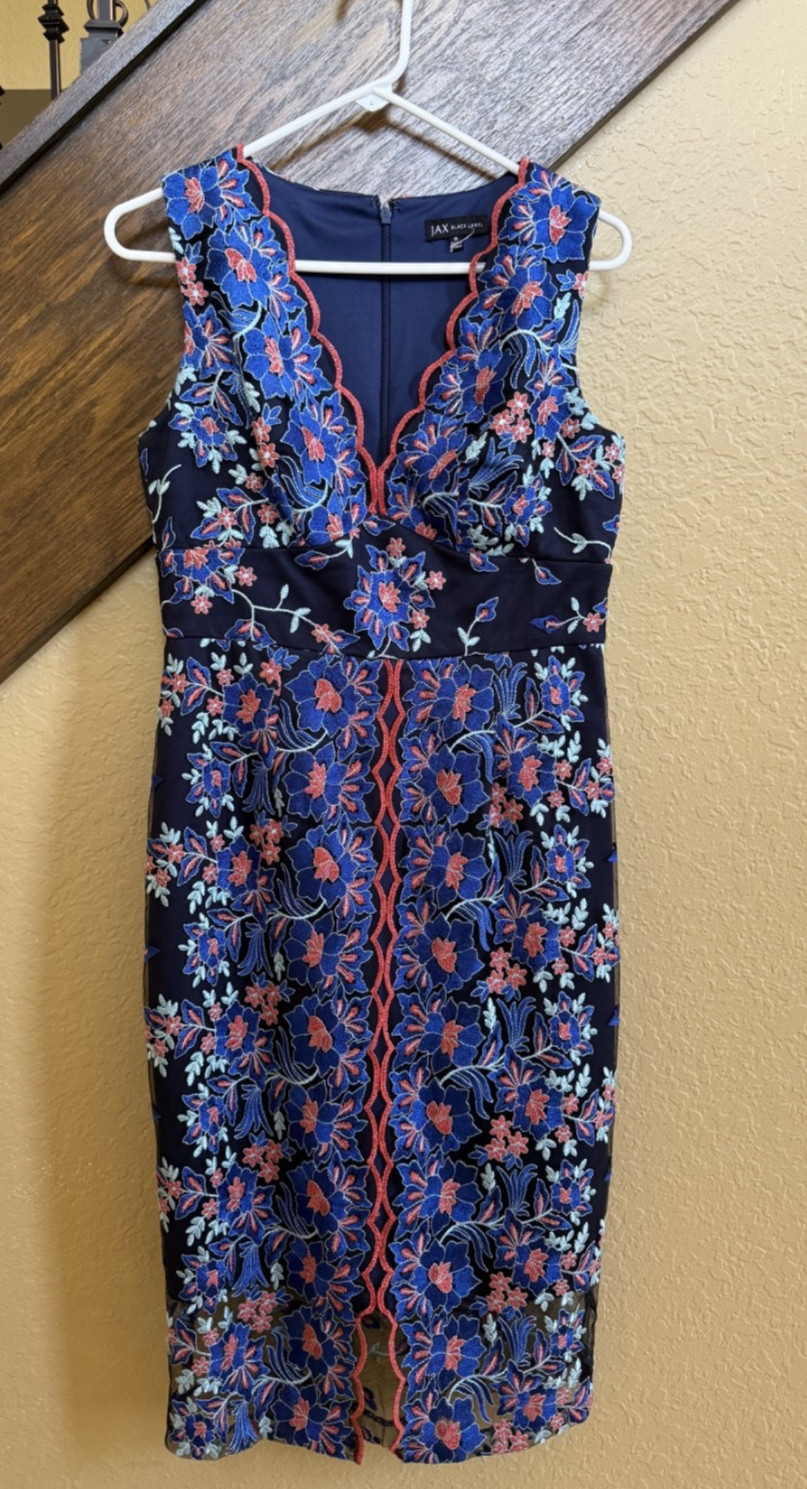 Jax Black Label Womens Black Floral Embroidered Party Cocktail Dress SIZE 8,