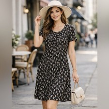 dressbarn pleated floral dress padded shoulder size 12 excellent Feb Sale