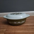 Vintage Pyrex 045 Spring Blossom Crazy Daisy 2 1/2 Qt Casserole Lid 2 pc green