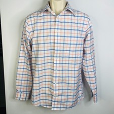 Stafford Men Shirt 14.5 32-34 Plaid Pink Blue Wrinkle Free Oxford Reg Fit Button