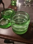 Vintage Set of 4 Green Uranium Glass Furniture Coasters Anchor Hocking 2 1/2"
