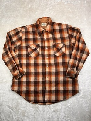 Vintage Woolshire Men s Plaid Button Down Wool Blend Brown Size Medium