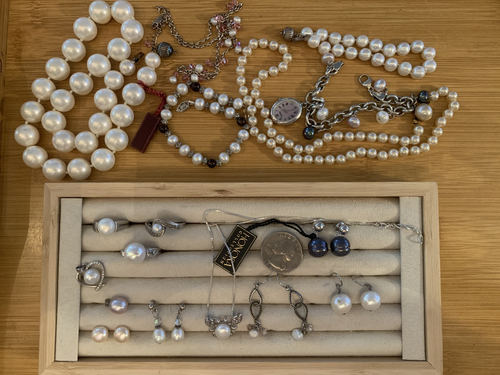 LOT VINTAGE STERLING SILVER NATURAL FAUX CULTURED PEARL JEWELRY RINGS NECKLACES+