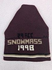 Vintage 1998 Snowmass 29th ACC Burgundy Knit Ski Beanie Hat