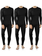 Mens Fleece Lined Thermal Underwear Set - Long Johns Base Layer, Black