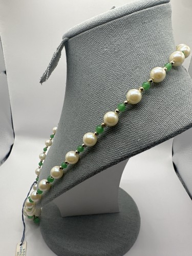 Vintage Pearl Green Bead Cluster Necklace Gold Tone Costume Jewelry 18" Retro - Picture 3 of 9