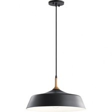 1 Light Mid Century Modern Metal Shade Pendant Light Fixture-Black Finish -