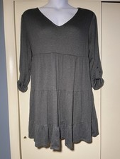 Knox Rose Dress Womens Dark Gray Tiered Long Sleeve Boho V-Neck L