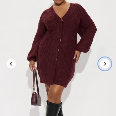 Fashion Nova Julie Sweater Mini Dress In Wine Long Sleeve Womens Medium New