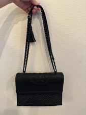 Tory Burch Fleming Convertible Quilted Shoulder Bag Black Leather Medium