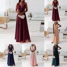 Navy Blue V neck Maxi Dress Beautiful Ball Gown for Wedding Bridesmaid