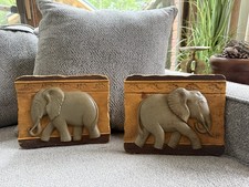 Vintage MCM Home Interiors Set Of 2 Elephant Wall Plaques USA Made Hanging Art
