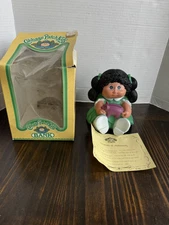 Cabbage Patch Kids CPK Piggy Coin Bank 1984. 6 1/2” Blk/Hair Girl w/ Green Dress