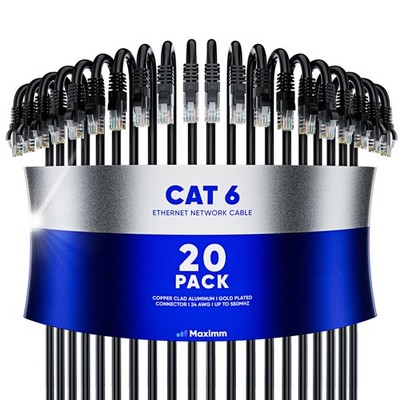 Cat 6 Ethernet Cable 1.5 ft 20-Pack High-Speed UTP 10Gbps LAN Patch Cord
