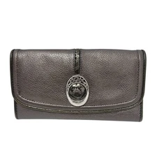 Brighton Gray Pebbled Leather Silver Medallion Tri Fold Clutch Wallet  Women's 