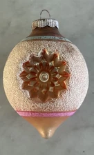 Vtg Shiny Brite Mica Glass Double Indent Orange Starburst Christmas Ornament