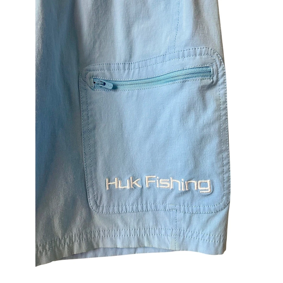 Pantalones Cortos de Pesca Huk Azul Performance Tela Ligeros Bolsillos de Carga Para Hombre Pequeños Foto 2 de 4