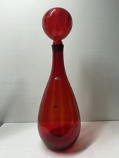 Blenko Architectural Size Tangerine/Red ribbed Floor Decanter. Mid Century MCM🐝