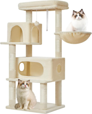 48.8-Inch Cat Tree Tower with 2 Condos, Adjustable Baskets & Large Perch