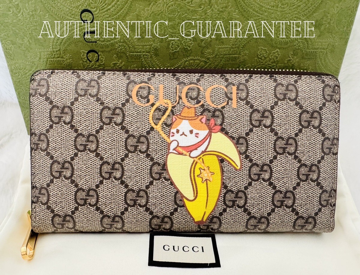 Gucci X Bananya GG Supreme Canvas Zip Around Cat Long Wallet