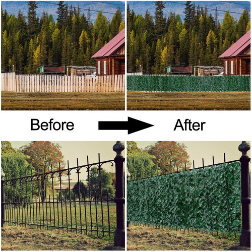 Privacy Artificial Green Fence Screen Faux Ivy Leaf 118"x39" Hedge Decor Garden - Picture 9 of 22