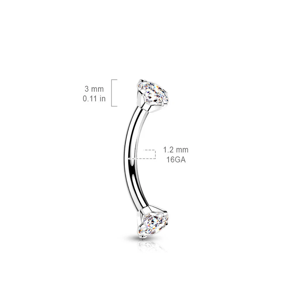 F136 Titanium 16G CZ Gem Curved Barbell Eyebrow Ring Tragus Rook Piercing 5/16" - Image 2 of 3