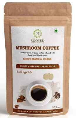 New Organic Ground Instant Mushroom Coffee Lion's Mane & Chaga Low Acid + FSW