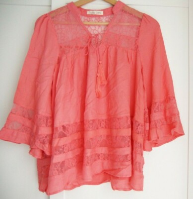 Women's blouse double zero lace flared sleeves 3/4 lace blouse S 36 38 New