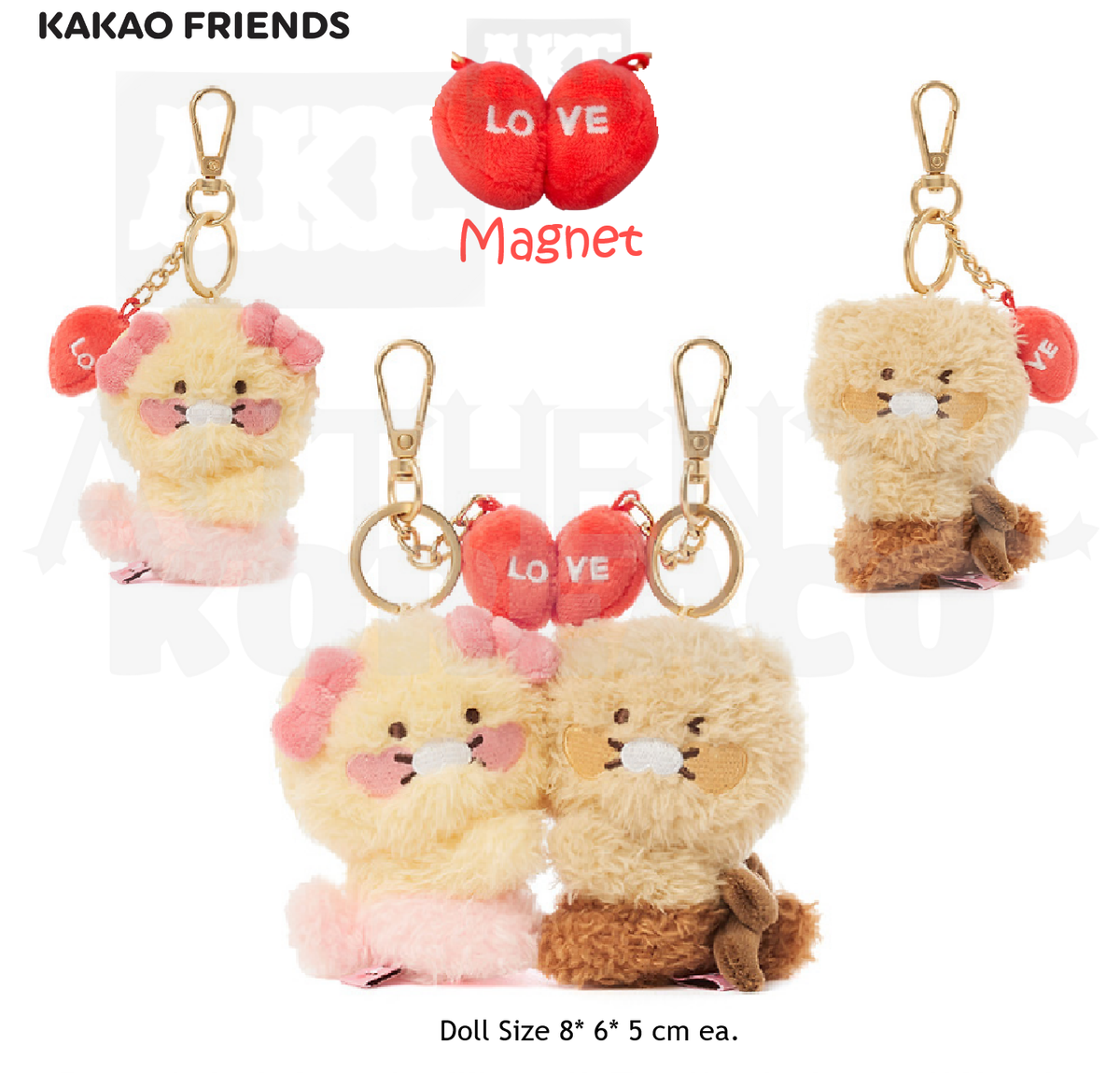 KAKAO Friends LOVE Magnet Valentine CHOONSIK Plushie Keyring Set