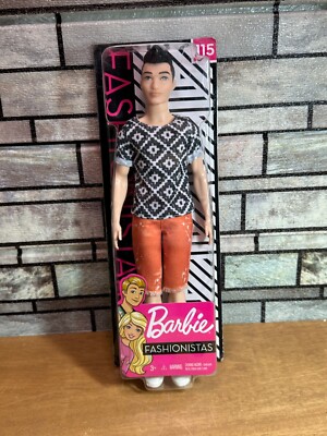 Barbie Fashionistas Asian Ken Doll #115 Black White Shirt, Free