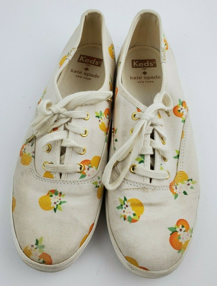 Kate Spade For Keds Collaboration Cream Canvas Sneaker Orange