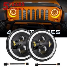 2PC 7" LED Headlight w/ Halo DRL Sidelight for Land Rover Defender MOT E4 Passed